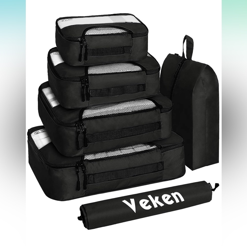 6 Set Packing Cubes Carry on Suitcase‎ Organizer Bags with Hanging Toiletry Bag